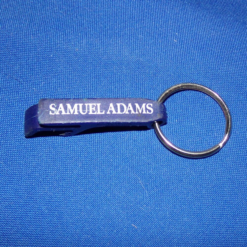 Vintage Samuel Adams Keychain Key Ring Mini Beer Bottle Opener - Blue Plastic